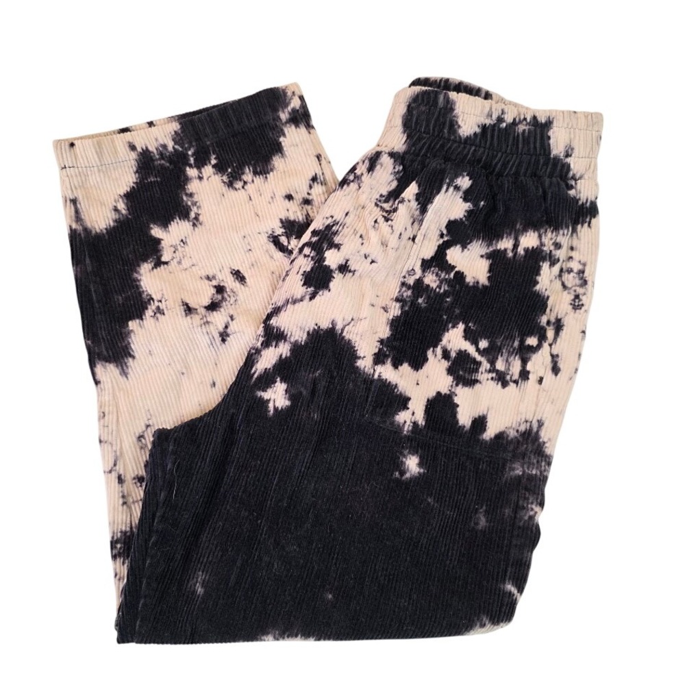 Natural Life Women's M Corduroy Wide Leg High Rise Pants Black Cream Tie Dye